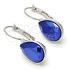 Arete Gancho Frances 02.239.0014.6 Rodio Laminado, Diseño de Gota, con Swarovski Elements Bermuda Blue, Pulido, Rodinado