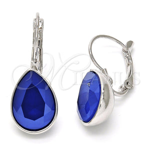 Arete Gancho Frances 02.239.0014.6 Rodio Laminado, Diseño de Gota, con Swarovski Elements Bermuda Blue, Pulido, Rodinado