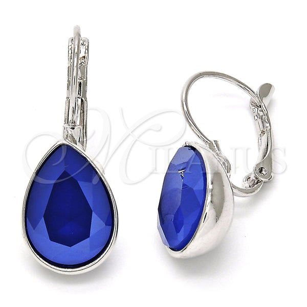 Arete Gancho Frances 02.239.0014.6 Rodio Laminado, Diseño de Gota, con Swarovski Elements Bermuda Blue, Pulido, Rodinado