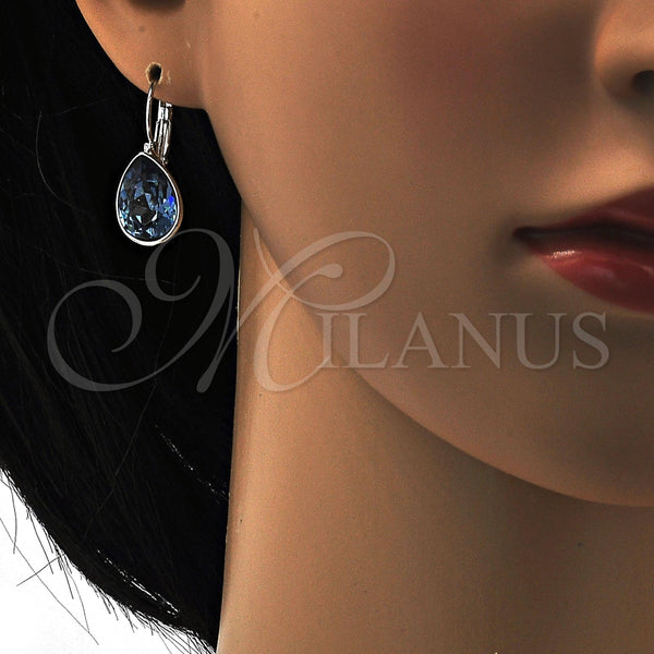 Arete Gancho Frances 02.239.0014.8 Rodio Laminado, Diseño de Gota, con Swarovski Elements Denin Blue, Pulido, Rodinado