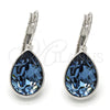 Arete Gancho Frances 02.239.0014.8 Rodio Laminado, Diseño de Gota, con Denin Blue Swarovski Elements, Pulido, Rodinado