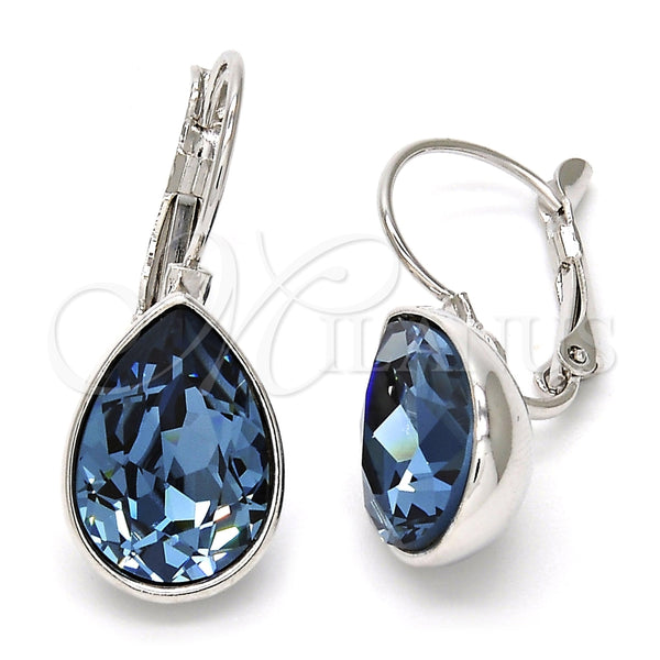 Arete Gancho Frances 02.239.0014.8 Rodio Laminado, Diseño de Gota, con Swarovski Elements Denin Blue, Pulido, Rodinado