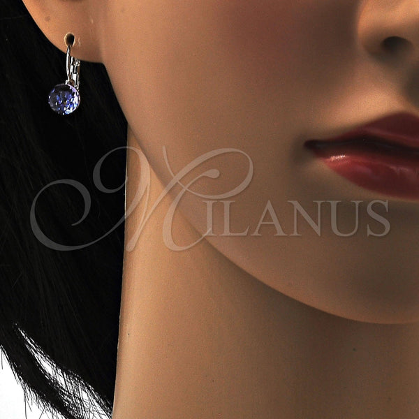 Arete Gancho Frances 02.239.0010.3 Rodio Laminado, Diseño de Disco, con Swarovski Elements Provence Lavander, Pulido, Rodinado