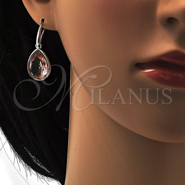 Arete Colgante 02.239.0016.2 Rodio Laminado, Diseño de Gota, con Swarovski Elements Light Peach, Pulido, Rodinado