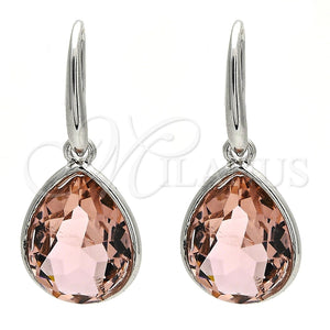 Arete Colgante 02.239.0016.2 Rodio Laminado, Diseño de Gota, con Swarovski Elements Light Peach, Pulido, Rodinado
