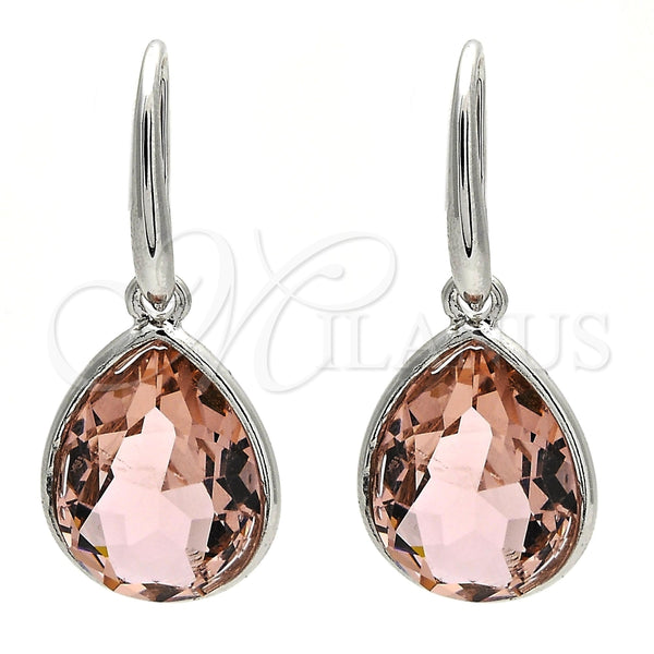Arete Colgante 02.239.0016.2 Rodio Laminado, Diseño de Gota, con Swarovski Elements Light Peach, Pulido, Rodinado
