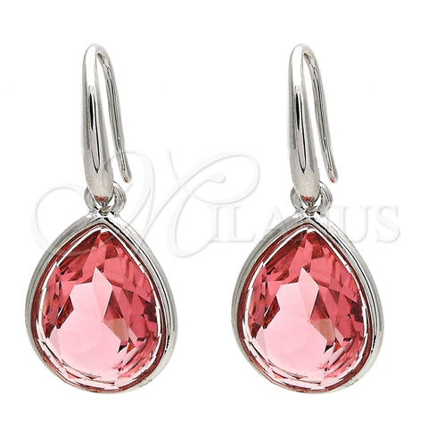 Arete Colgante 02.239.0016.4 Rodio Laminado, Diseño de Gota, con Rose Peach Swarovski Elements, Pulido, Rodinado