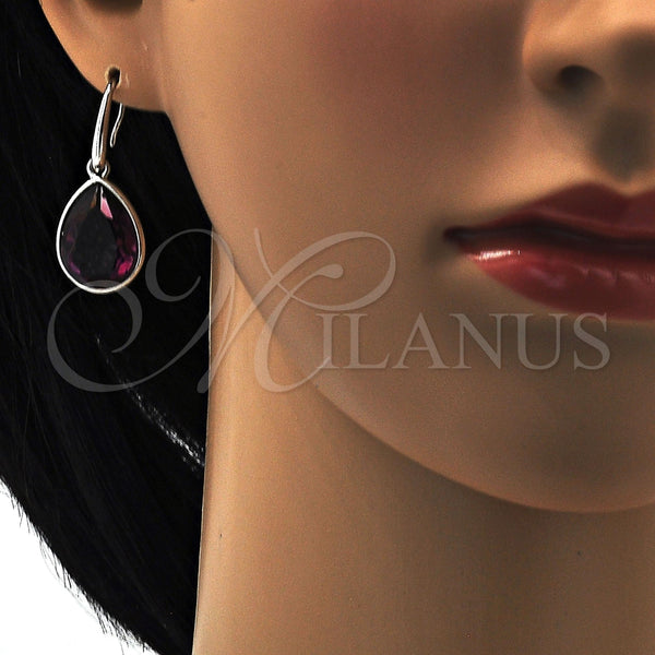 Arete Colgante 02.239.0016.5 Rodio Laminado, Diseño de Gota, con Swarovski Elements Amethyst, Pulido, Rodinado