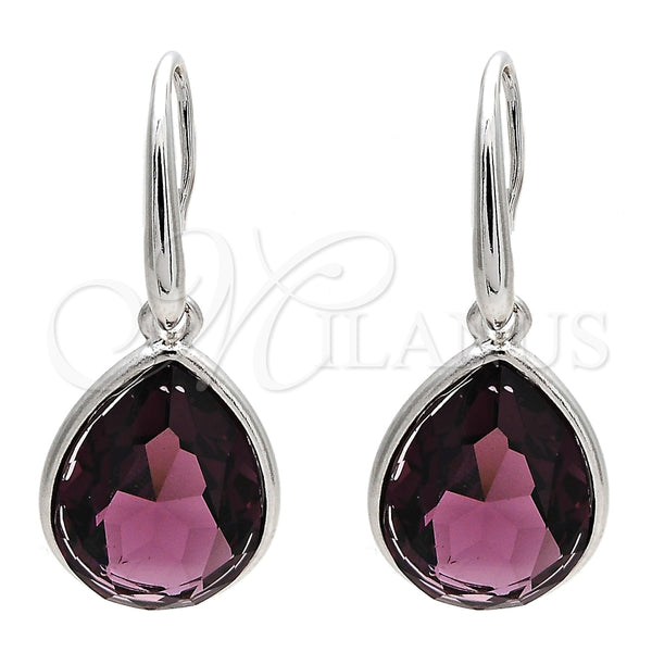 Arete Colgante 02.239.0016.5 Rodio Laminado, Diseño de Gota, con Swarovski Elements Amethyst, Pulido, Rodinado