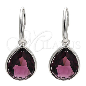 Arete Colgante 02.239.0016.5 Rodio Laminado, Diseño de Gota, con Swarovski Elements Amethyst, Pulido, Rodinado