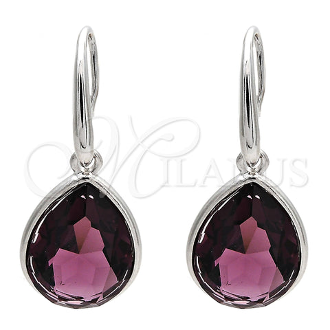 Arete Colgante 02.239.0016.5 Rodio Laminado, Diseño de Gota, con Amethyst Swarovski Elements, Pulido, Rodinado