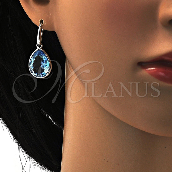 Arete Colgante 02.239.0016.6 Rodio Laminado, Diseño de Gota, con Swarovski Elements Aquamarine, Pulido, Rodinado