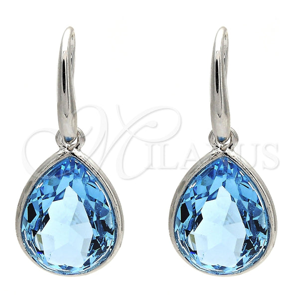 Arete Colgante 02.239.0016.6 Rodio Laminado, Diseño de Gota, con Swarovski Elements Aquamarine, Pulido, Rodinado