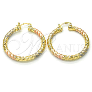 Argolla Mediana 02.170.0108.1.40 Oro Laminado, Diseño de Torcido y Hueco, Diamantado, Tres Tonos