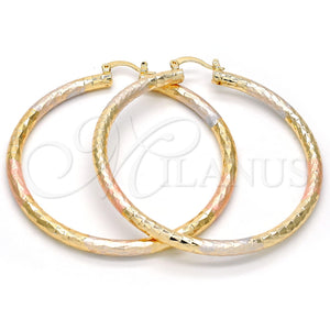 Argolla Grande 02.170.0109.1.60 Oro Laminado, Diseño de Hueco, Diamantado, Tres Tonos