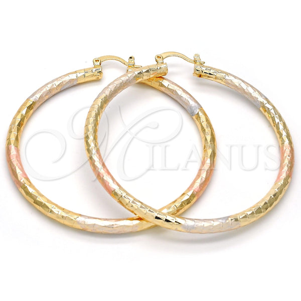 Argolla Grande 02.170.0109.1.60 Oro Laminado, Diseño de Hueco, Diamantado, Tres Tonos