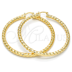Argolla Grande 02.170.0108.60 Oro Laminado, Diseño de Hueco y Torcido, Diamantado, Tono Dorado