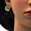 Juego de Arete y Dije de Adulto 10.160.0052 Oro Laminado, Diseño de Llave Griega, con Blanca Cristal, Pulido, Tono Dorado