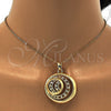 Juego de Arete y Dije de Adulto 10.160.0052 Oro Laminado, Diseño de Llave Griega, con Blanca Cristal, Pulido, Tono Dorado