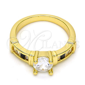 Anillo Multi Piedra 01.99.0048.07 Oro Laminado, con Blanca and Negro Zirconia Cubica, Pulido, Tono Dorado (Size 7)