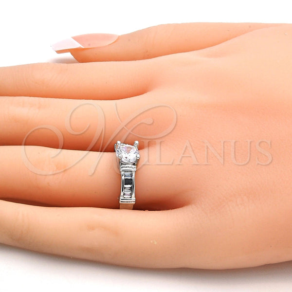 Anillo Multi Piedra 01.99.0048.1.08 Rodio Laminado, Diseño de Baguette, con Zirconia Cubica Blanca y Negro, Pulido, Rodinado (Tamaño 8)