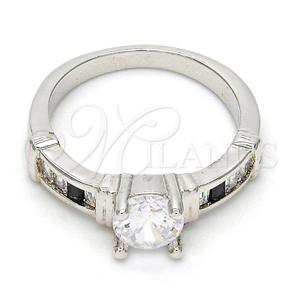 Anillo Multi Piedra 01.99.0048.1.08 Rodio Laminado, Diseño de Baguette, con Zirconia Cubica Blanca y Negro, Pulido, Rodinado (Tamaño 8)