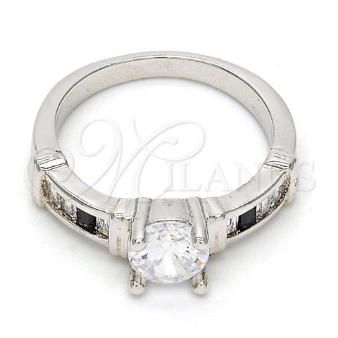 Anillo Multi Piedra 01.99.0048.1.08 Rodio Laminado, Diseño de Baguette, con Zirconia Cubica Blanca y Negro, Pulido, Rodinado (Tamaño 8)