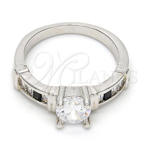 Anillo Multi Piedra 01.99.0048.1.09 Rodio Laminado, con Zirconia Cubica Blanca y Negro, Pulido, Rodinado (Tamaño 9)