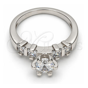 Anillo Multi Piedra 01.99.0050.1.07 Oro Laminado Blanco, con Zirconia Cubica Blanca, Pulido, Rodinado (Tamaño 7)