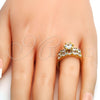 Anillo Multi Piedra 01.99.0056.08 Oro Laminado, con Blanca Zirconia Cubica, Pulido, Tono Dorado (Size 8)