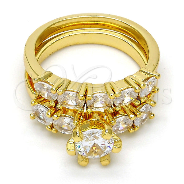 Anillo Multi Piedra 01.99.0056.08 Oro Laminado, con Blanca Zirconia Cubica, Pulido, Tono Dorado (Size 8)
