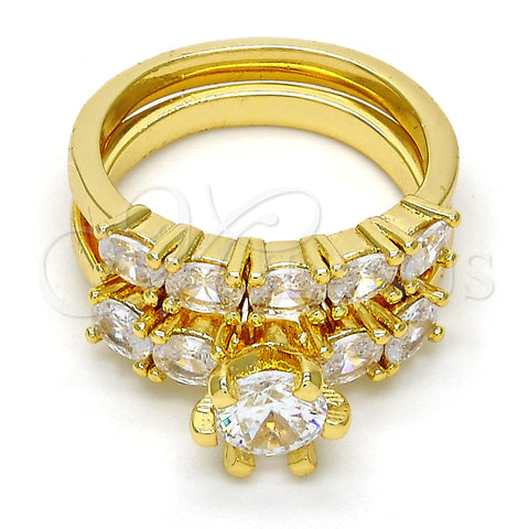 Anillo Multi Piedra 01.99.0056.09 Oro Laminado, con Blanca Zirconia Cubica, Pulido, Tono Dorado (Size 9)