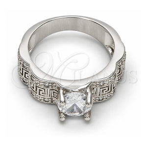 Anillo Multi Piedra 01.99.0051.1.07 Oro Laminado Blanco, Diseño de Llave Griega, con Zirconia Cubica Blanca y Micro Pave Blanca, Pulido, Rodinado (Tamaño 7)