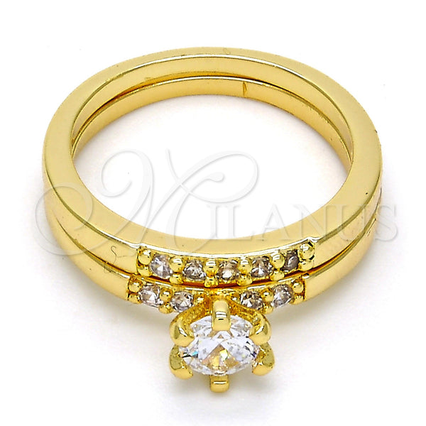 Anillo Multi Piedra 5.164.007.09.GT Oro Laminado, con Blanca Zirconia Cubica, Pulido, Tono Dorado (Size 9)