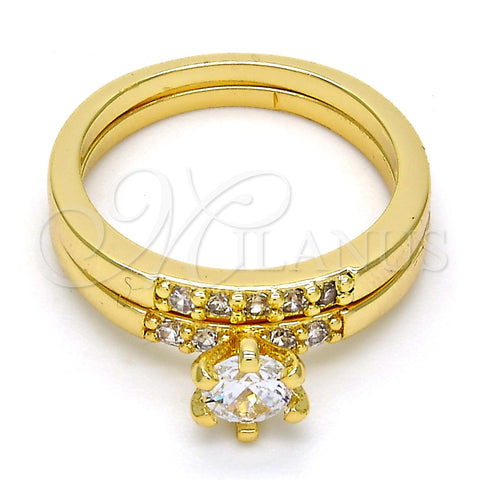 Anillo Multi Piedra 5.164.007.09.GT Oro Laminado, con Blanca Zirconia Cubica, Pulido, Tono Dorado (Size 9)