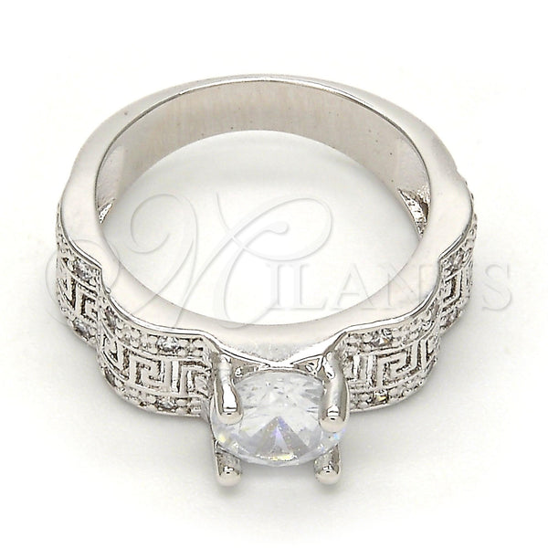 Anillo Multi Piedra 01.99.0051.1.08 Rodio Laminado, Diseño de Llave Griega, con Zirconia Cubica Blanca y Micro Pave Blanca, Pulido, Rodinado (Tamaño 8)