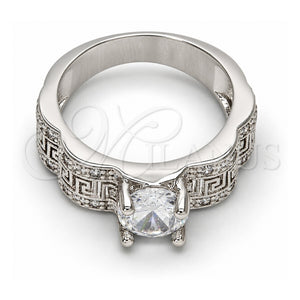 Anillo Multi Piedra 01.99.0051.1.08 Oro Laminado Blanco, Diseño de Llave Griega, con Zirconia Cubica Blanca y Micro Pave Blanca, Pulido, Rodinado (Tamaño 8)