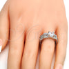 Anillo Multi Piedra 01.99.0051.1.09 Rodio Laminado, Diseño de Llave Griega, con Zirconia Cubica Blanca y Micro Pave Blanca, Pulido, Rodinado (Tamaño 9)