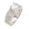 Anillo Multi Piedra 01.99.0051.1.09 Rodio Laminado, Diseño de Llave Griega, con Zirconia Cubica Blanca y Micro Pave Blanca, Pulido, Rodinado (Tamaño 9)