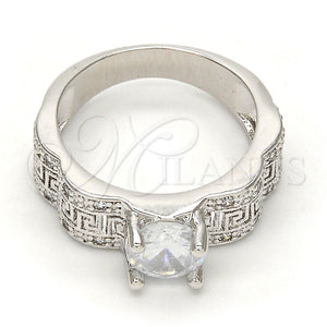 Anillo Multi Piedra 01.99.0051.1.09 Rodio Laminado, Diseño de Llave Griega, con Zirconia Cubica Blanca y Micro Pave Blanca, Pulido, Rodinado (Tamaño 9)
