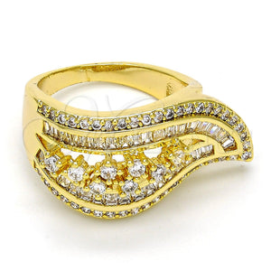 Anillo Multi Piedra 01.99.0063.10 Oro Laminado, Diseño de Baguette, con Blanca Zirconia Cubica and Blanca Micro Pave, Pulido, Tono Dorado (Size 10)