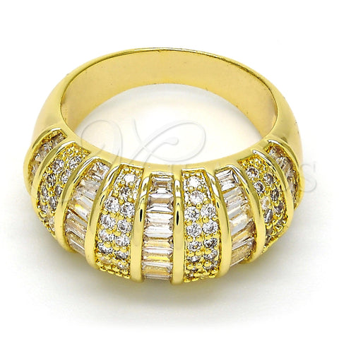 Anillo Multi Piedra 01.99.0062.09 Oro Laminado, Diseño de Baguette, con Blanca Zirconia Cubica and Blanca Micro Pave, Pulido, Tono Dorado (Size 9)