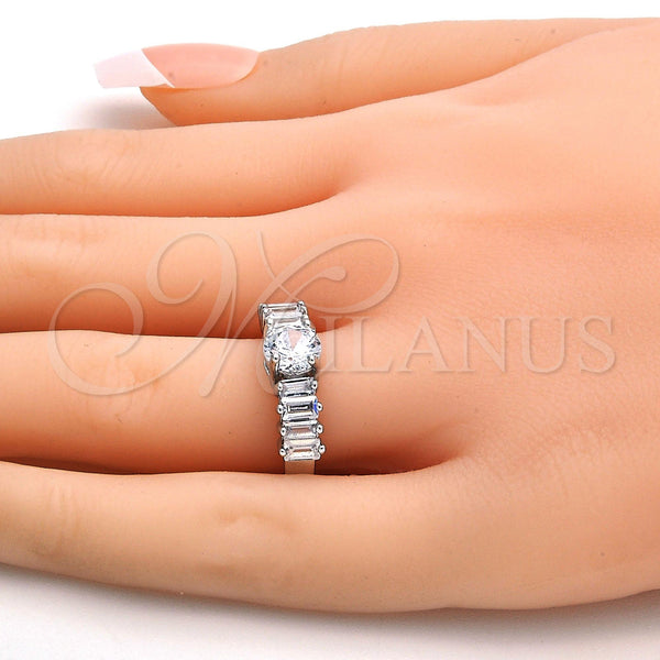 Anillo Multi Piedra 01.99.0052.1.07 Rodio Laminado, Diseño de Baguette, con Zirconia Cubica Blanca, Pulido, Rodinado (Tamaño 7)
