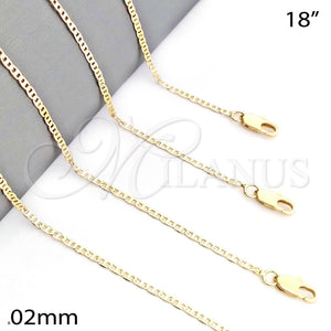 Gargantilla Basica 04.99.0014.18 Oro Laminado, Diseño de Mariner, Pulido, Tono Dorado (0.80 Gauge, 02 MM Thickness, 18 Inches Length)