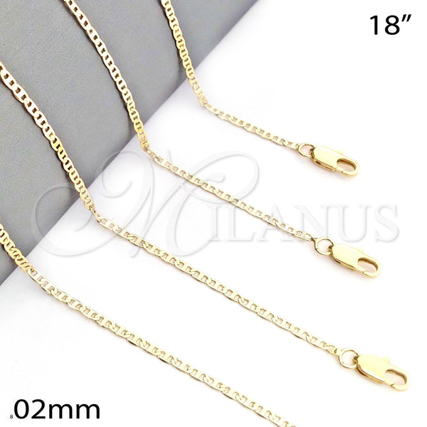 Gargantilla Basica 04.99.0014.18 Oro Laminado, Diseño de Mariner, Pulido, Tono Dorado (0.80 Gauge, 02 MM Thickness, 18 Inches Length)
