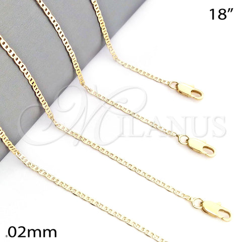 Gargantilla Basica 04.99.0014.18 Oro Laminado, Diseño de Mariner, Pulido, Tono Dorado (0.80 Gauge, 02 MM Thickness, 18 Inches Length)