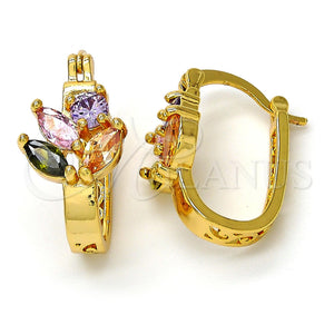 Argolla Pequeña 02.196.0080.1.15 Oro Laminado, Diseño de Oja, con Multicolor Zirconia Cubica, Pulido, Tono Dorado