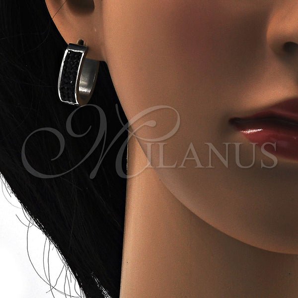 Argolla Pequeña 02.255.0003.2.15 Acero Inoxidable, con Black Diamond Swarovski Elements, Pulido, Tono Plateado