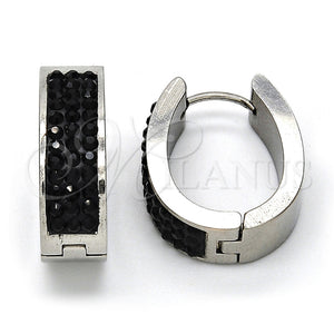 Argolla Pequeña 02.255.0003.2.15 Acero Inoxidable, con Black Diamond Swarovski Elements, Pulido, Tono Plateado