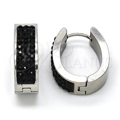 Argolla Pequeña 02.255.0003.2.15 Acero Inoxidable, con Black Diamond Swarovski Elements, Pulido, Tono Plateado